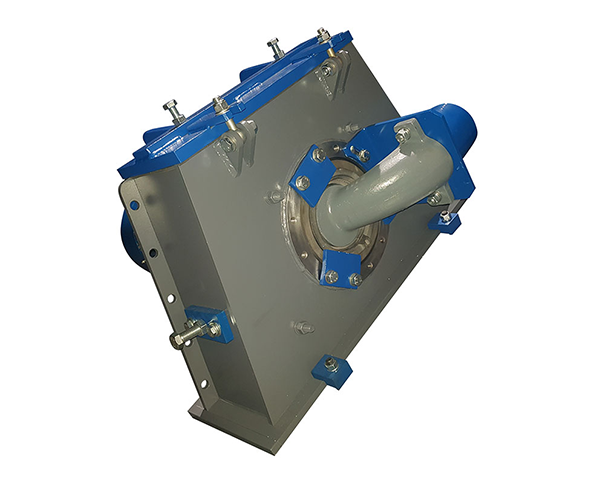 fritz_maschinen_schleuderrad_strahlmittelzufuhr_600x480 Schleuderradturbine mit Strahlmittel-Einlauf – präzise Zuführung für stabilen Hot Spot