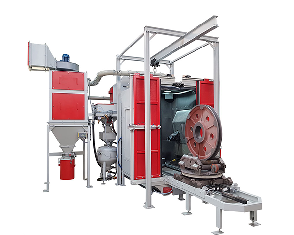 fritz_maschinen_druckstrahlautomaten_grossformatig_600x480 Automatisierte Druckstrahlanlage mit Werkstückzuführung für ein großformatiges rotationssymmetrisches Bauteil